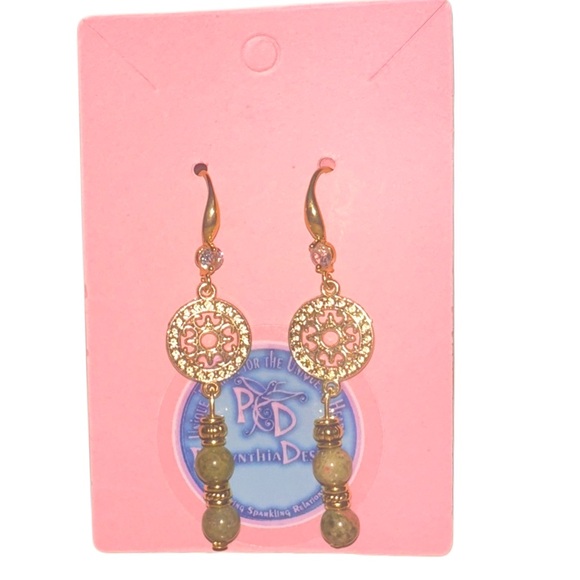 Elegant Gold and Unakite  Earrings-18k Gold Plated - Picture 4 of 5